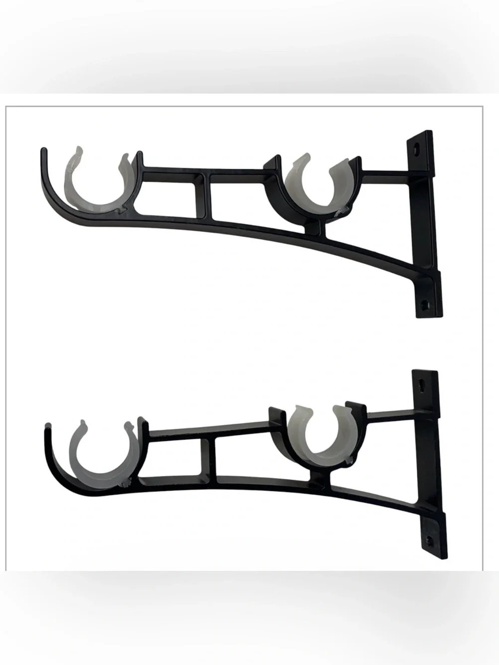 Black Double Rod Wall Bracket Set with White Clip Holders